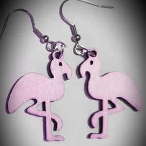 Lightweight wooden pink flamingo earrings